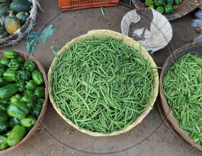 Fresh vegetable basket in local market in India