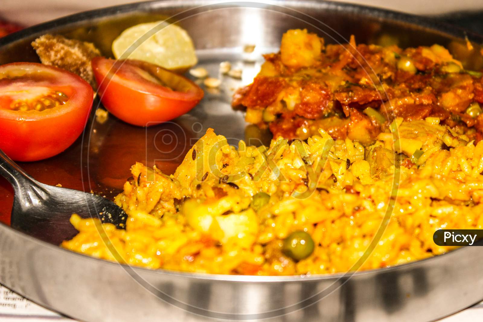 Indian Rice Recipe Biryani Served in a Plate Closeup