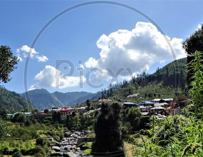 Close up view of village in Himachal Pradesh.
