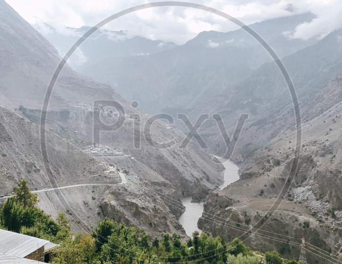 A view of river in Hill region of Himachal Pradesh.