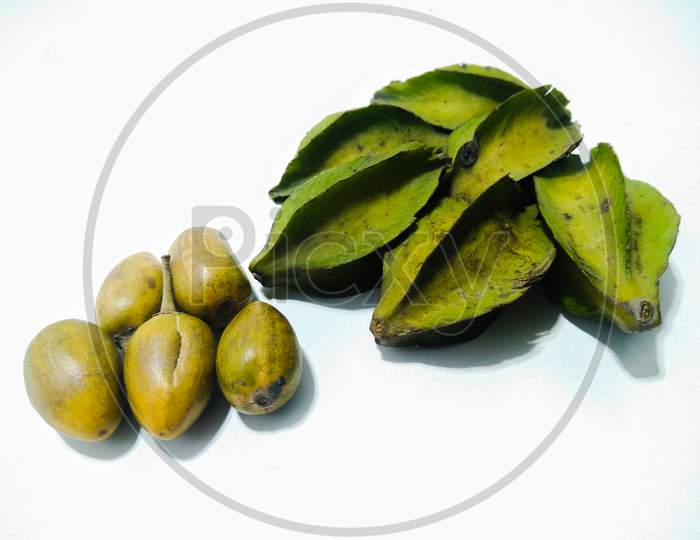 Indian Local Fruit  and Star Fruit or Carambola Fruit Over an isolated White Background