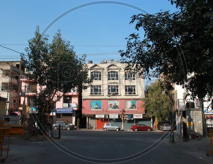 Janata Curfew, Closed Shops And Eateries At Shankar Road  in Delhi As Indian Prime Minister Narendra Modi Called For A 14 Hour Janta Curfew Or Self-Imposed Quarantine To Break The Highly Contagious Covid 19 Or Corona Virus Spread