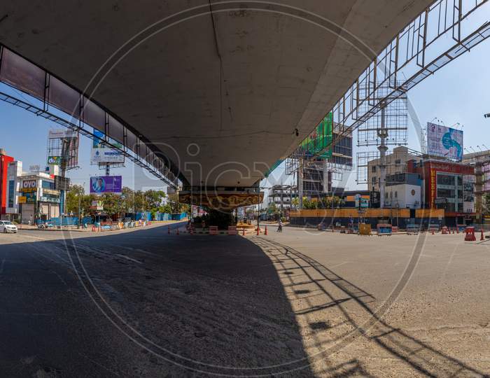Janata Curfew , Deserted Roads At hitech city signal   in Hyderabad  As Indian Prime Minister Narendra Modi Called For a 14 Hour Janta  Curfew Or Self-imposed  Quarantine To Break The  Highly Contagious  COVID 19 Or Corona Virus Spread