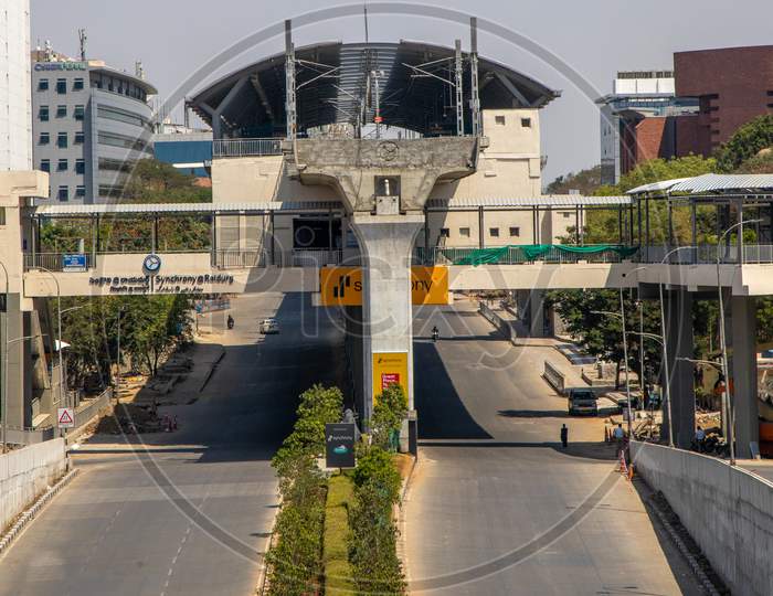 Janata Curfew, Deserted Roads At Raidurg Metro Station   in Hyderabad  As Indian Prime Minister Narendra Modi Called For a 14 Hour Janta  Curfew Or Self-imposed  Quarantine To Break The  Highly Contagious  COVID 19 Or Corona Virus Spread