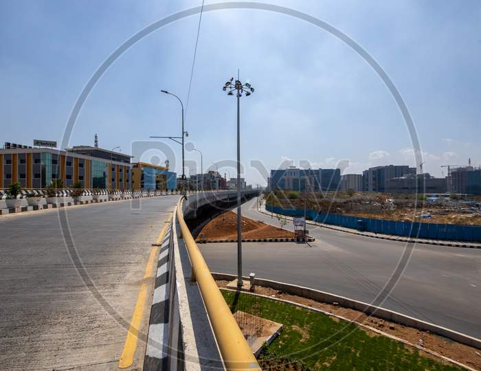 Janata Curfew, Deserted Roads At IKEA Flyover  in Hyderabad  As Indian Prime Minister Narendra Modi Called For a 14 Hour Janta  Curfew Or Self-imposed  Quarantine To Break The  Highly Contagious  COVID 19 Or Corona Virus Spread