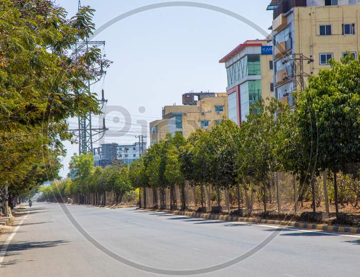 Janata Curfew , Deserted Roads At Busy Madapur 100 feet road  in Hyderabad  As Indian Prime Minister Narendra Modi Called For a 14 Hour Janta  Curfew Or Self-imposed  Quarantine To Break The  Highly Contagious  COVID 19 Or Corona Virus Spread