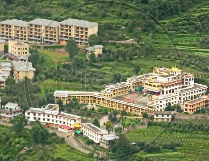 A close up view of university in hills.