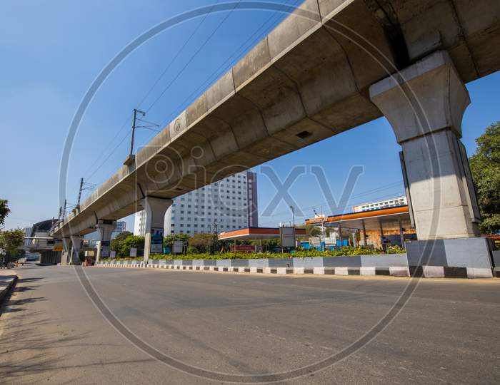 Janata Curfew , Deserted Roads At Madapur   in Hyderabad  As Indian Prime Minister Narendra Modi Called For a 14 Hour Janta  Curfew Or Self-imposed  Quarantine To Break The  Highly Contagious  COVID 19 Or Corona Virus Spread