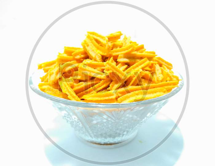 Indian Snacks In a Bowl On an Isolated White Background