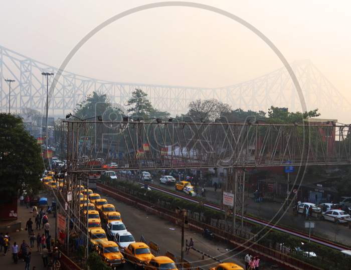 Morning view of Howrah bridge in Kolkata