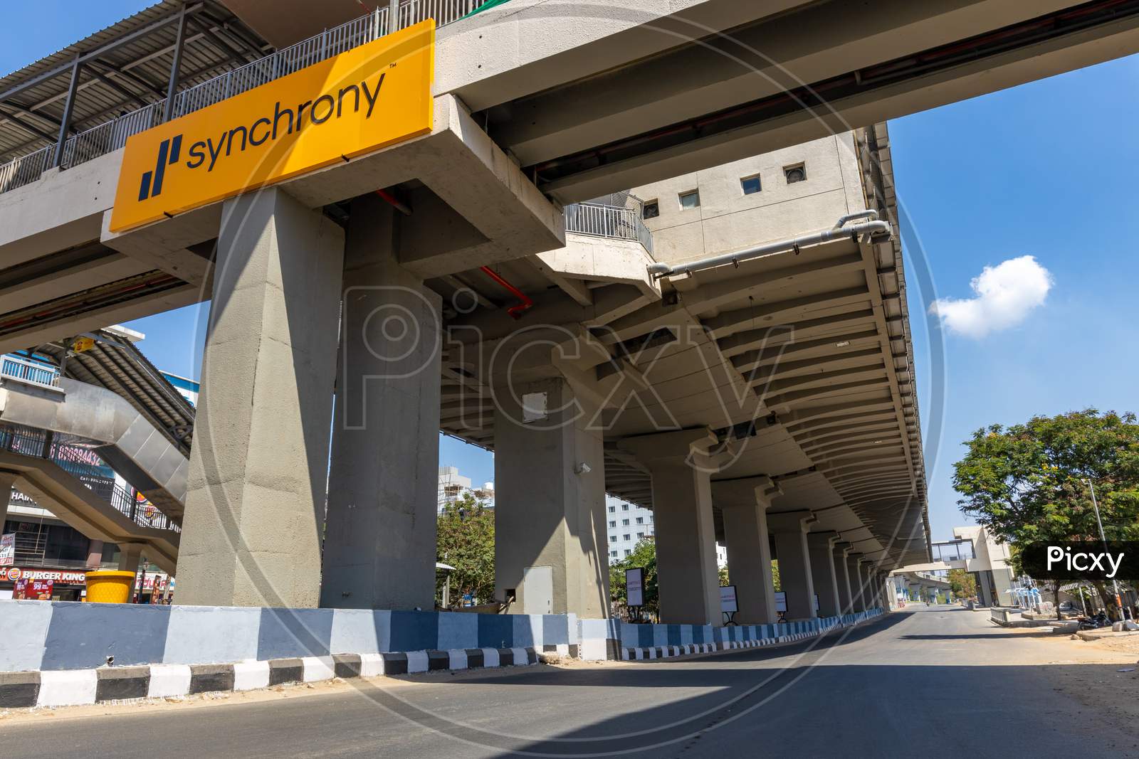 Janata Curfew, Deserted Roads At  Synchrony Raidurg Metro Station  in Hyderabad  As Indian Prime Minister Narendra Modi Called For a 14 Hour Janta  Curfew Or Self-imposed  Quarantine To Break The  Highly Contagious  COVID 19 Or Corona Virus Spread
