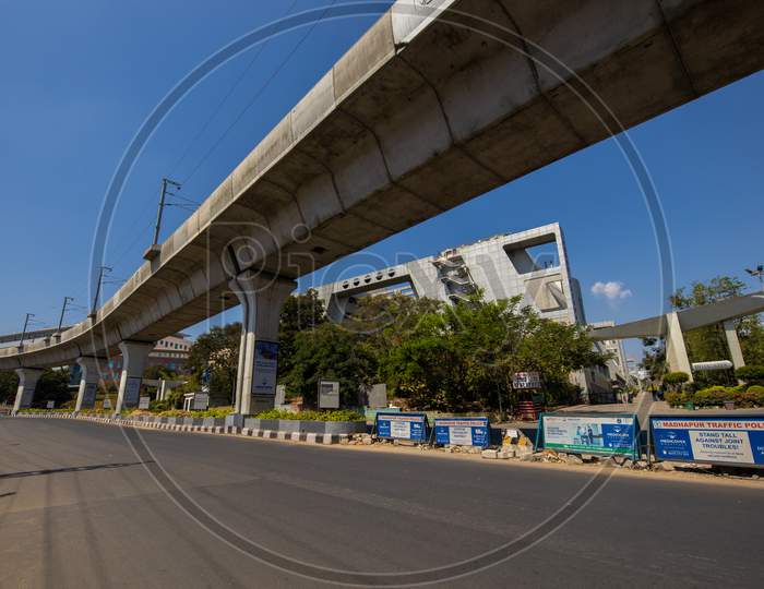 Janata Curfew , Deserted Roads At Madapur   in Hyderabad  As Indian Prime Minister Narendra Modi Called For a 14 Hour Janta  Curfew Or Self-imposed  Quarantine To Break The  Highly Contagious  COVID 19 Or Corona Virus Spread