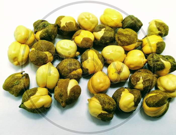Pigeon Pea Or Channa Dried Pulses Indian Snacks Over an Isolated White Background
