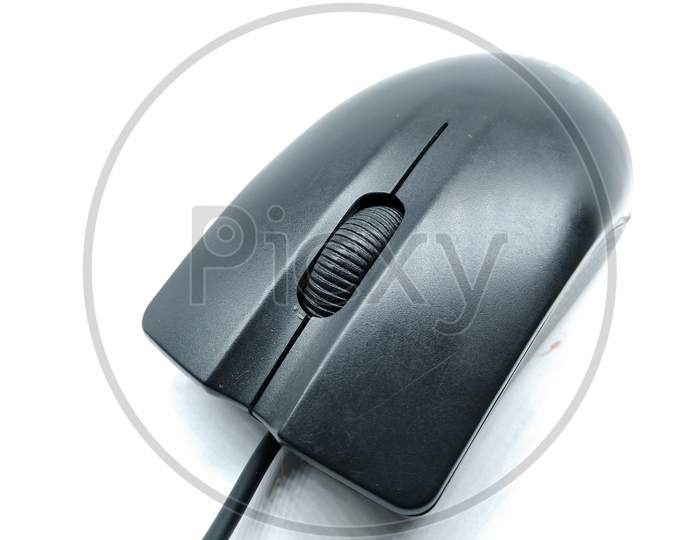 Wired Optical Mouse Over an isolated White Background