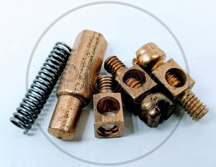 Screws and Nuts on White Background