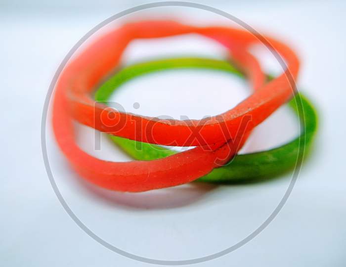Colourful Elastic Rings on White Background