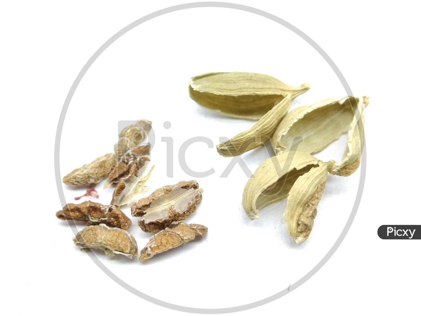 Cardamom Or Elachie Over an isolated White Background