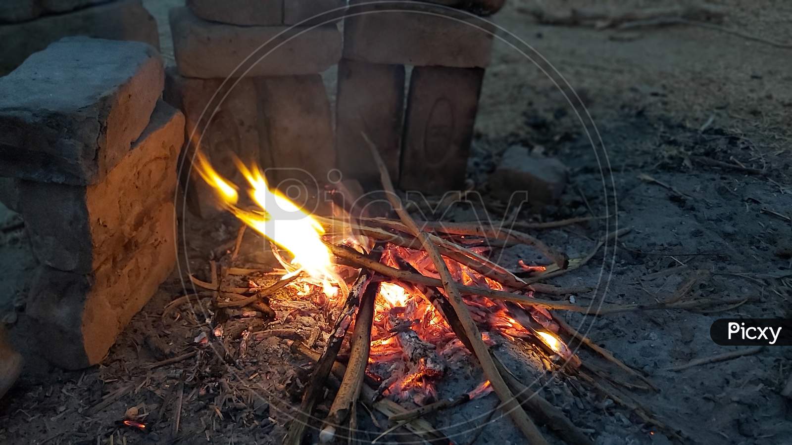 Wood Fire or Campfire  In Indian Rural Villages