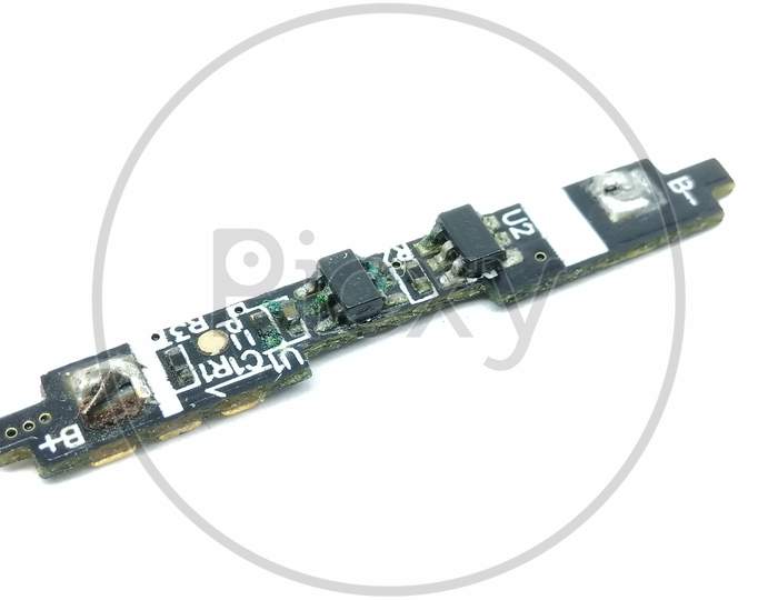 Motherboard Of an Electronic Device With Micro Electronic Components On White  Background