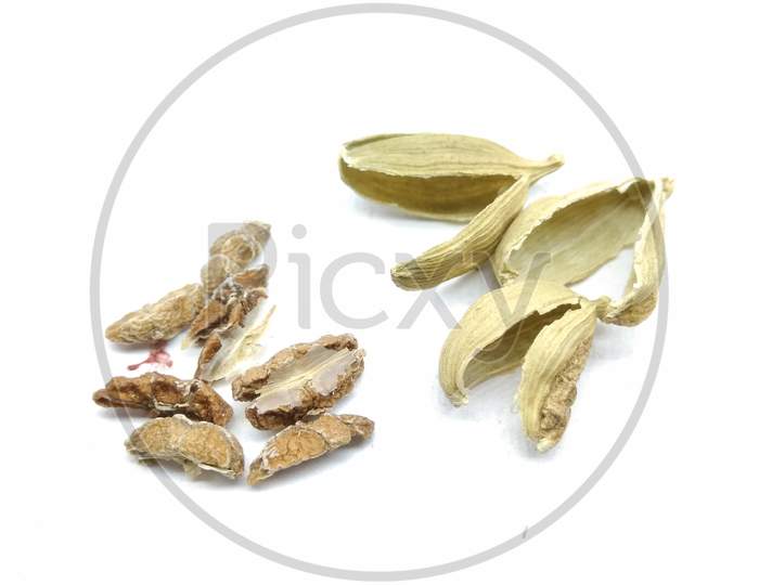 Cardamom Or Elachie Over an isolated White Background