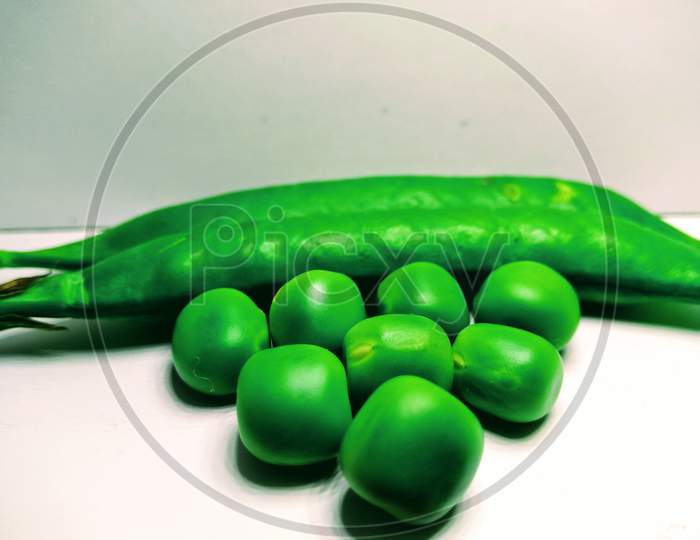 Green Peas on White Background