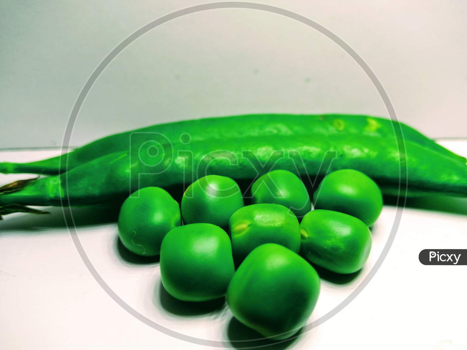 Green Peas on White Background