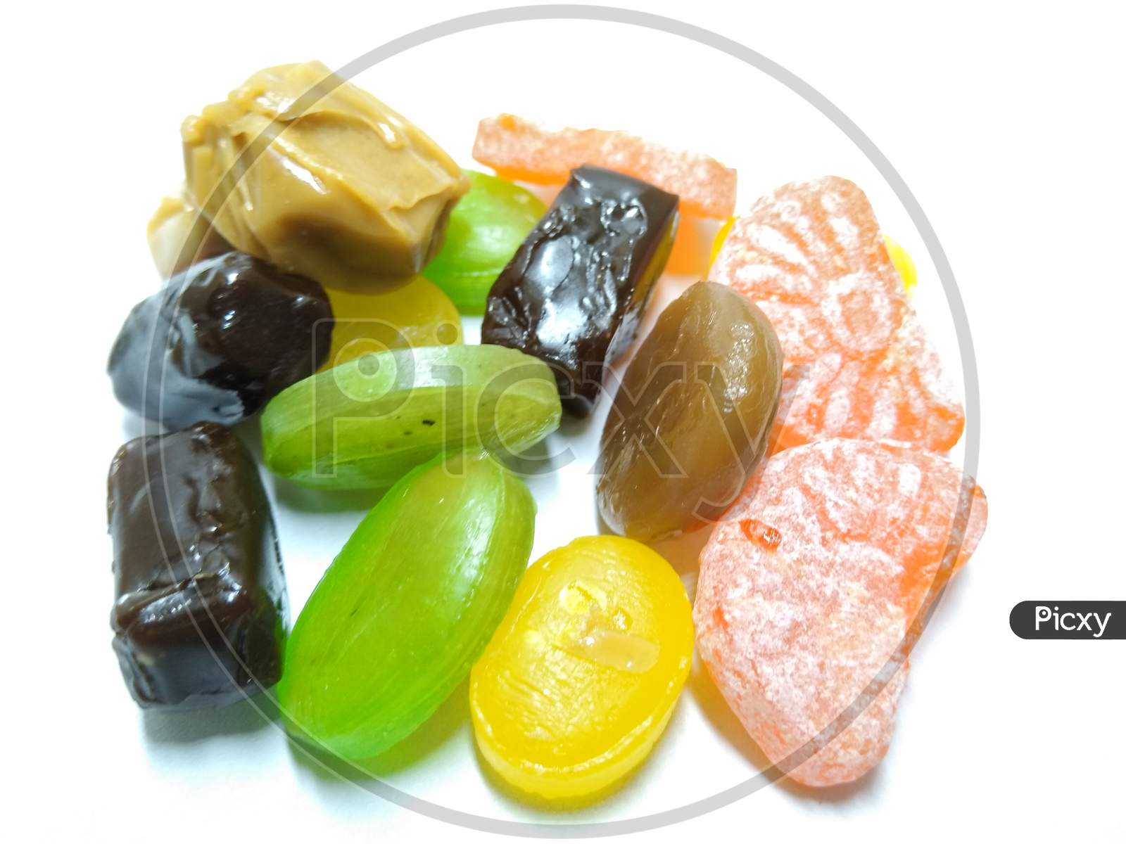 Candies And Toffees On White Background