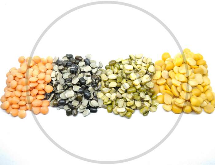 Indian Pulses On White Background