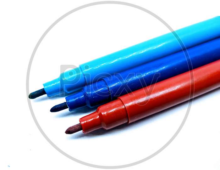 Colourful Sketch Pens On White Background