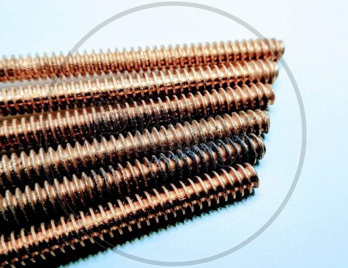 Closeup Of  Screws With Threads On White Background