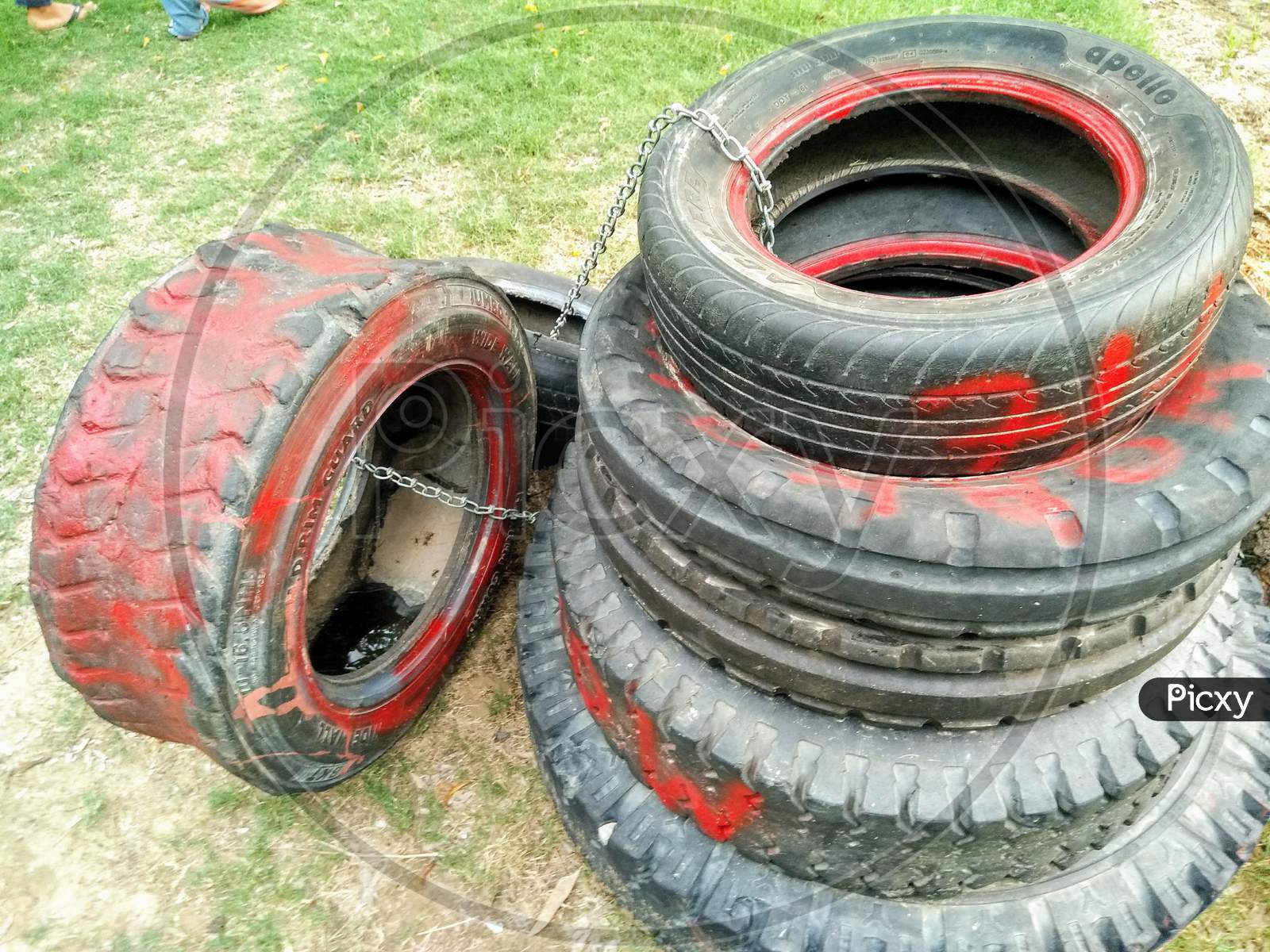 Reuse Of Old Vehicle Tyres In a Park