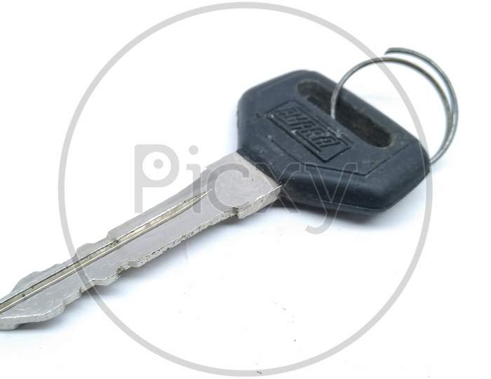 Bike Key Closeup Over an Isolated White Background
