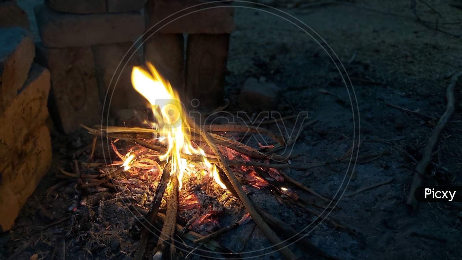 Wood Fire or Campfire  In Indian Rural Villages