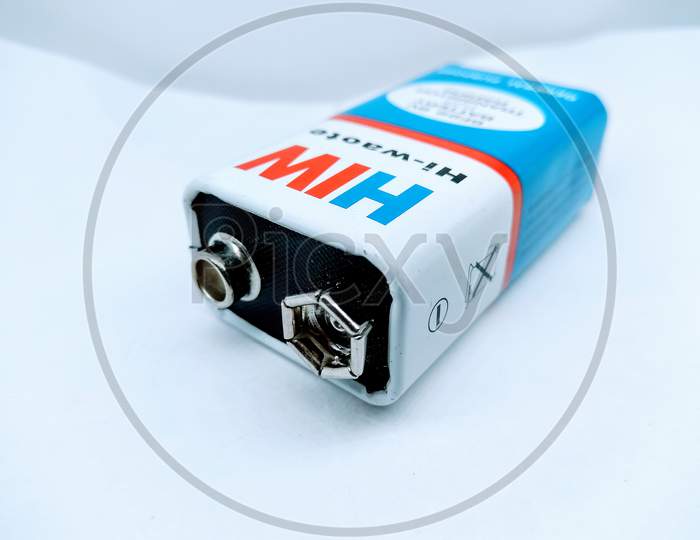 Hi-watt Battery Closeup On White Background