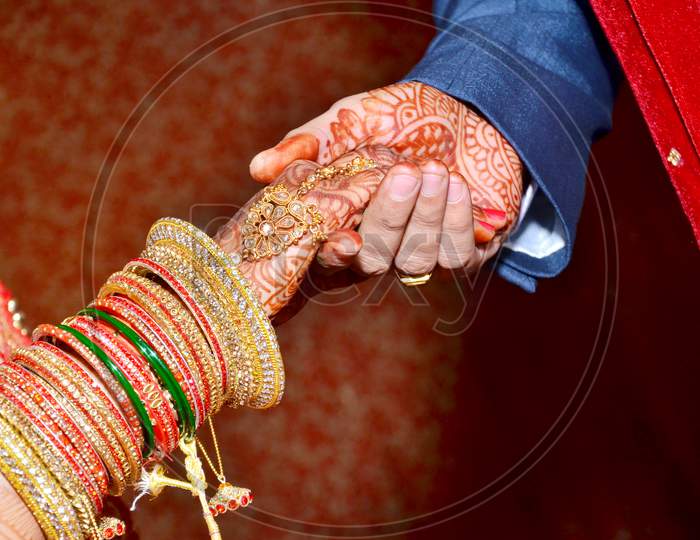 Indian Traditional Wedding Couple Hands Together Moments