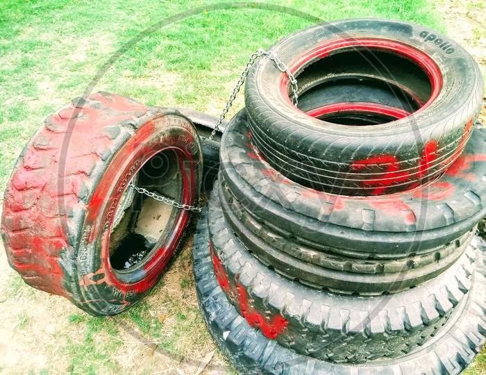 Reuse Of Old Vehicle Tyres In a Park