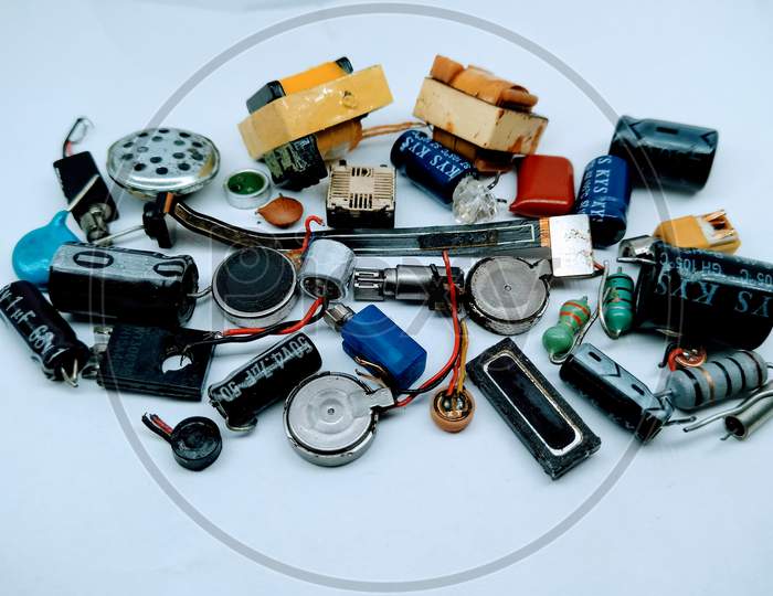 Micro Components of an Electronic Device Over an Isolated White Background