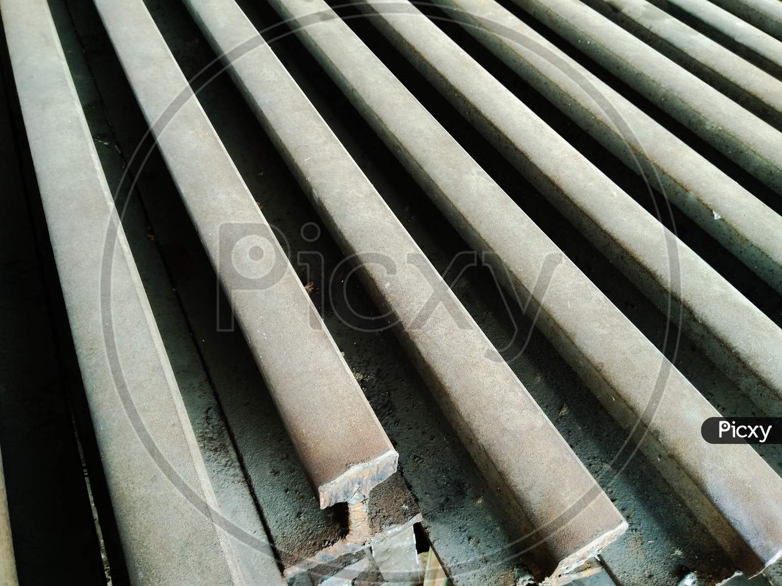 Iron Bars of Indian Railway  Tracks At an Railway Station Compound