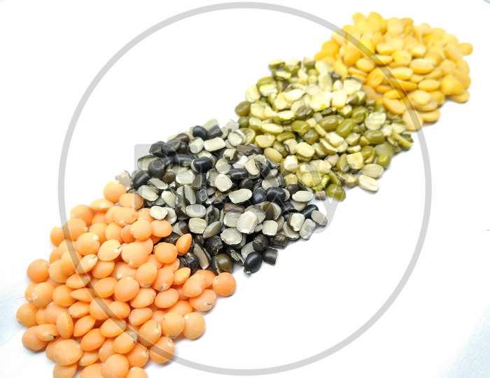Indian Pulses On White Background
