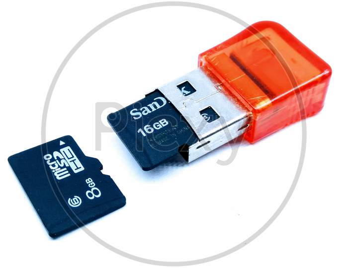 Micro SD Or Memory Card Reader On White Background