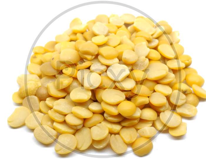 Dried Lentils or Thoor Dal Or Thur Dal On White Background