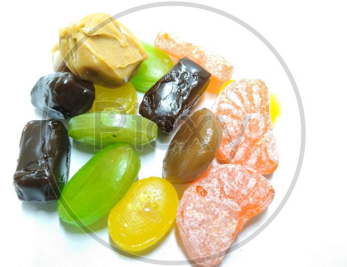 Candies And Toffees On White Background