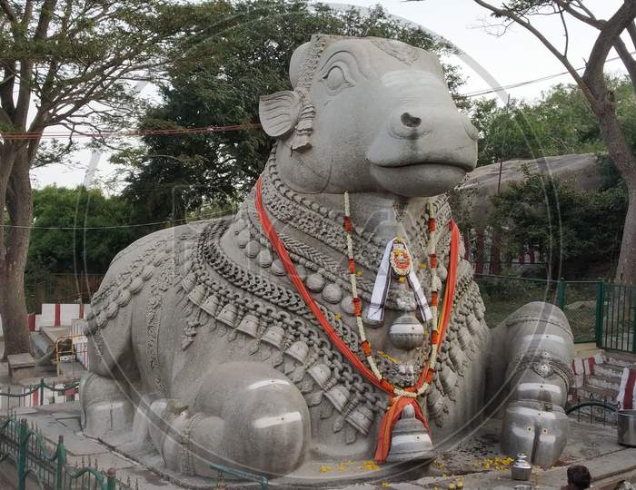 Large Nandi Statue carved in stone Hindu Temple Mysore Karnataka Nandi Hill Statue 8