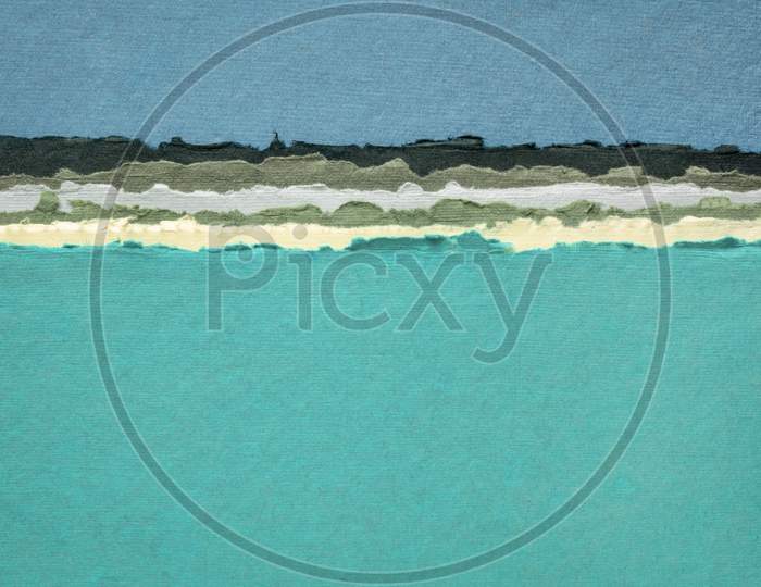 Sky And Sea Abstract Landscape In Blue And Green Tones - A Collection Of Colorful Handmade Indian Papers Produced From Recycled Cotton Fabric