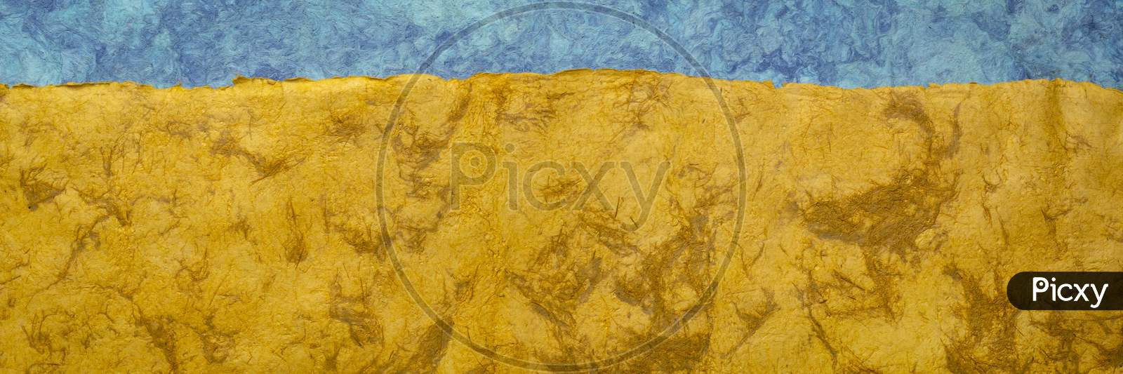 Blue And Gold Panorama - Abstract Landscape Created With Colorful Sheets Of Handmade Textured Paper