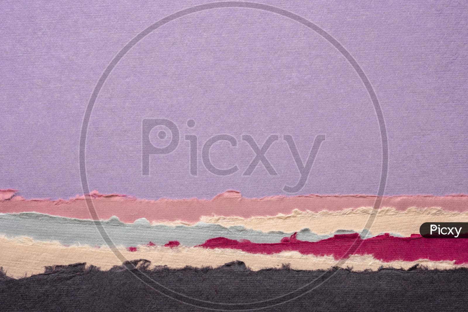 Dawn Or Dusk Abstract Landscape In Pink And Purple Tones - A Collection Of Colorful Handmade Indian Papers Produced From Recycled Cotton Fabric