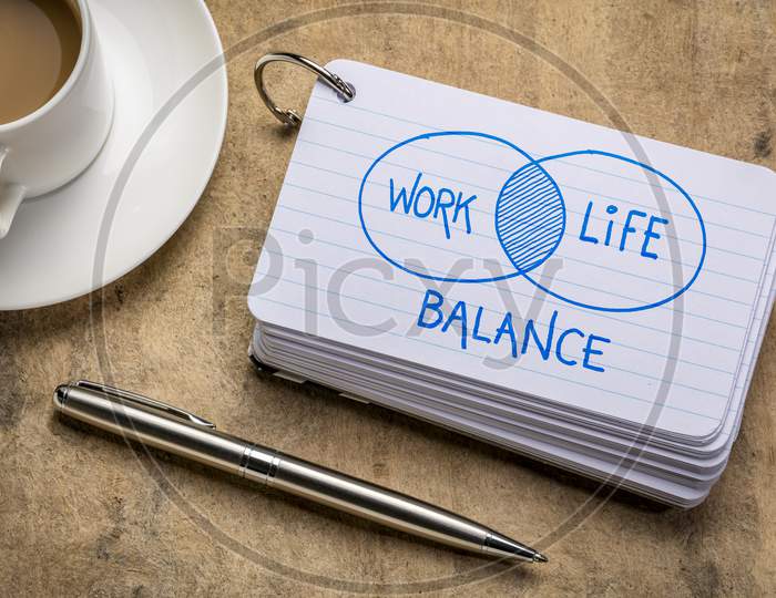 Work And Life Balance Concept - A Sketch On Index Cards With A Cup Of Coffee