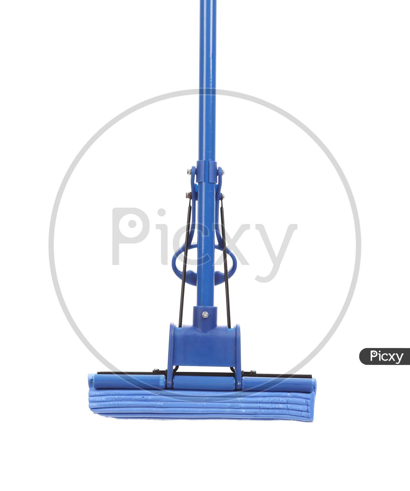 Close Up Of Blue Mop With Sponge. Isolated On A White Background.