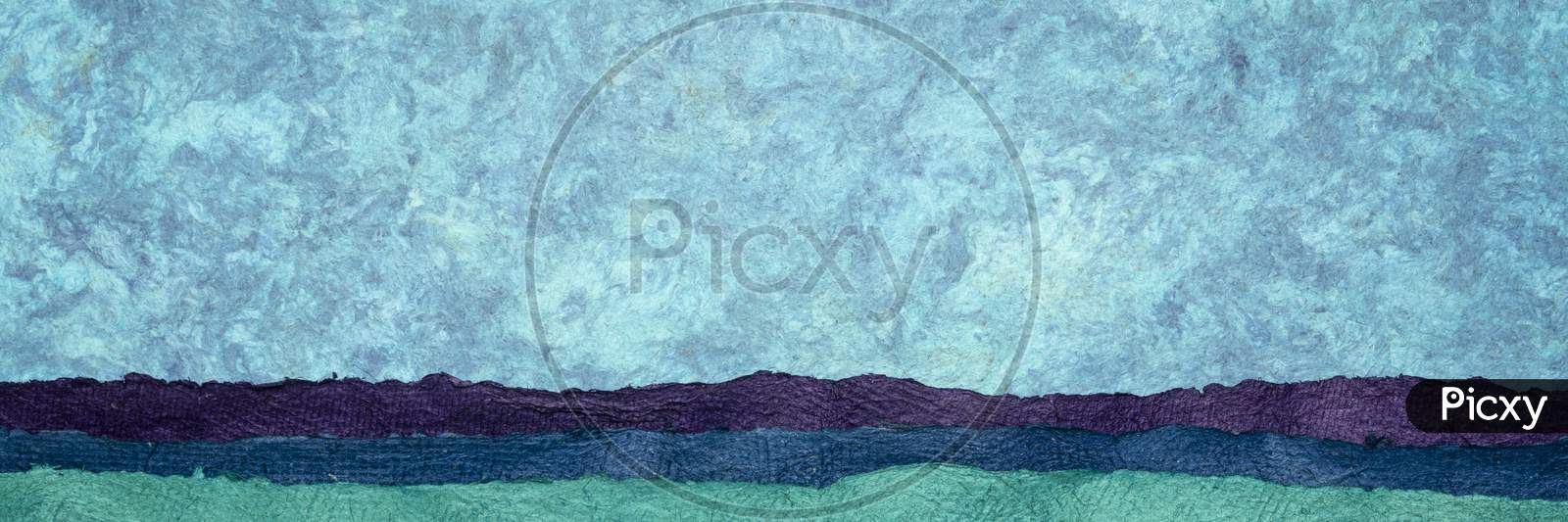 Sky And Sea Panorama - Abstract Landscape Created With Sheets Of Textured Colorful Handmade Paper