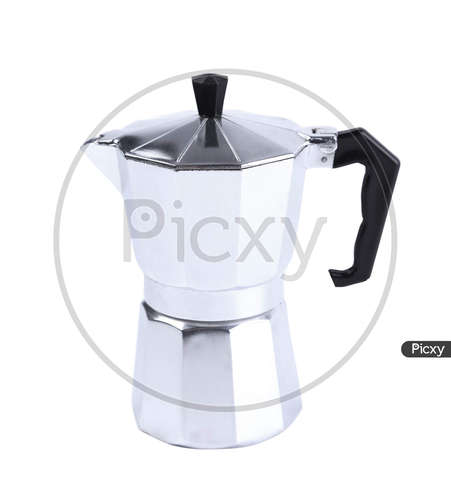 Percolator Coffee With The Lid Closed. Isolated On A White Background.